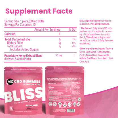 Bliss CBD Gummies 50MG - 10 Count Pouch