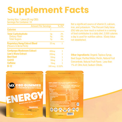 Energy CBD Gummies 25 MG - 10 Count Pouch