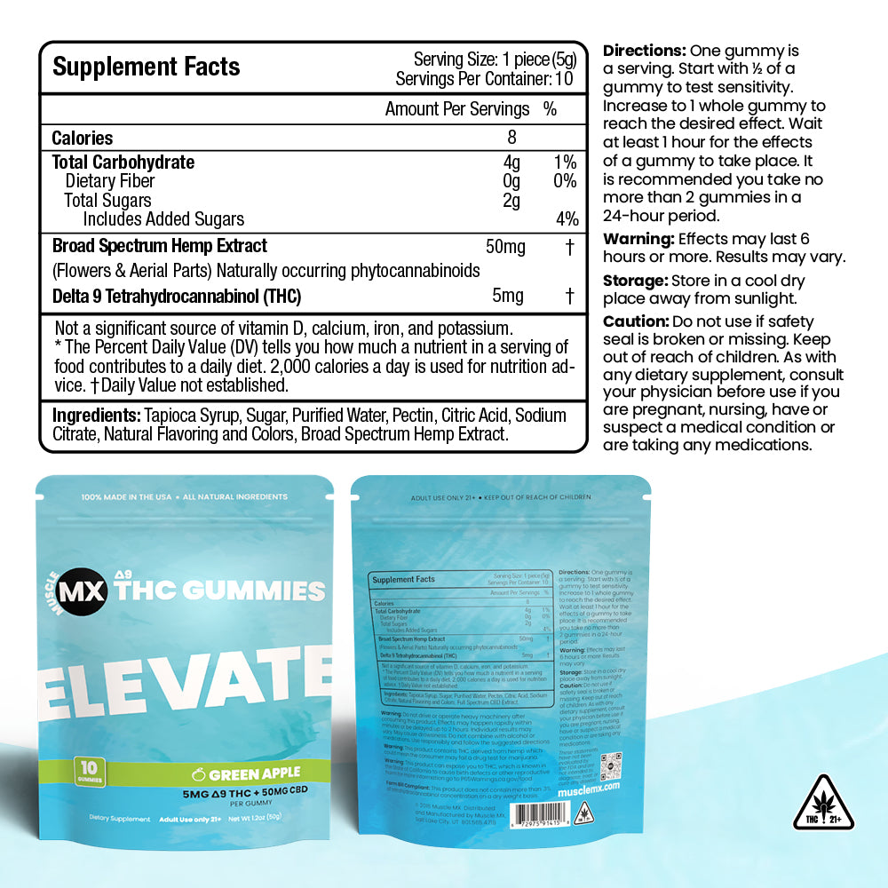 Elevate Delta 9 THC Gummies - 5MG - Green Apple