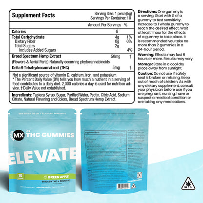 Elevate Delta 9 THC Gummies - 5MG - Green Apple