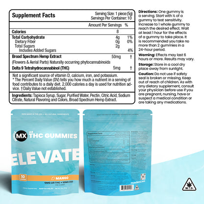 Elevate Delta 9 THC Gummies - 5MG - Mango