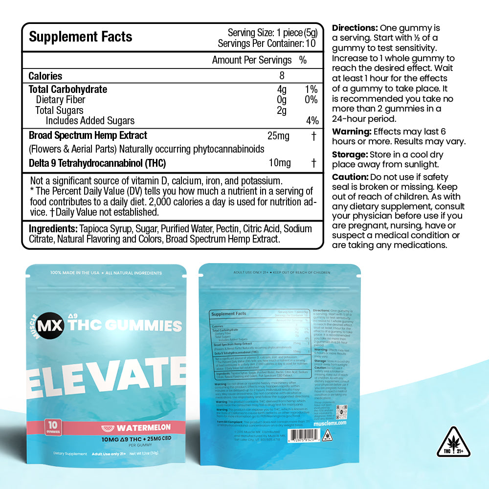 Elevate Delta 9 THC Gummies - 10MG - Watermelon