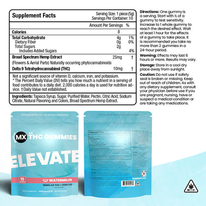 Elevate Delta 9 THC Gummies - 10MG - Watermelon