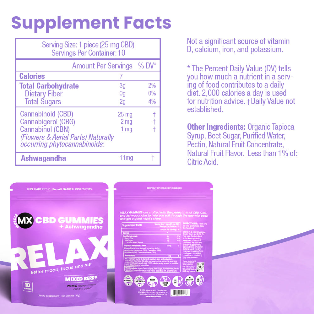 Relax CBD Gummies 25 MG - 10 Count Pouch