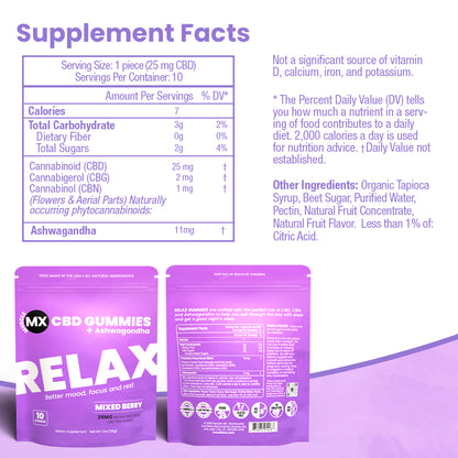 Relax CBD Gummies 25 MG - 10 Count Pouch